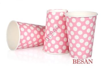 KARTON BARDAK 9OZ PEMBE PUANTİYE  10 ADET