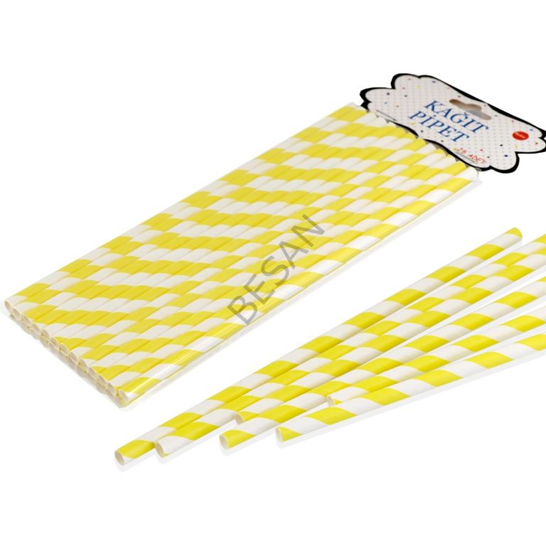 KAĞIT PİPET 20 CM - Ø6MM. SARI-BEYAZ SPİRAL  25 ADET