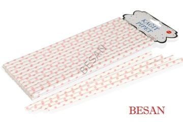 KAĞIT PİPET 20 CM - Ø6MM. BEYAZ ÜZERİNE PEMBE PUANTİYE 25 ADET