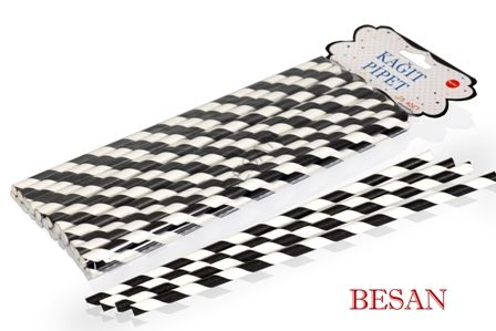 KAĞIT PİPET 20 CM - Ø6MM. SİYAH-BEYAZ SPİRAL 24 ADET