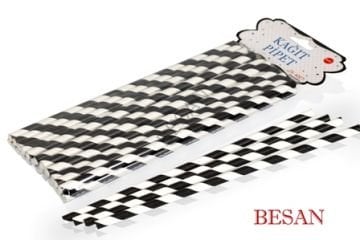 KAĞIT PİPET 20 CM - Ø6MM. SİYAH-BEYAZ SPİRAL 24 ADET