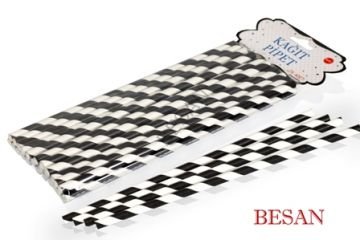 KAĞIT PİPET 20 CM - Ø6MM. SİYAH-BEYAZ SPİRAL 24 ADET