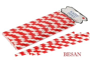 KAĞIT PİPET 20 CM - Ø6MM. KIRMIZI-BEYAZ SPİRAL / 25 ADET