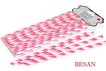 KAĞIT PİPET 20 CM - Ø6MM. PEMBE-FUŞYA-BEYAZ SPİRAL 24 ADET