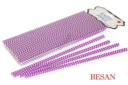 KAĞIT PİPET 20 CM - Ø6MM. MOR ZİGZAG DESEN 24 ADET