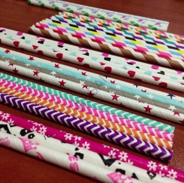 KAĞIT PİPET 20 CM - Ø6MM. MOR-BEYAZ-SARI SPİRAL 25 ADET