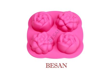 ÇİÇEKLİ SİLİKON MUFFIN KALIBI 4'LÜ FUŞYA