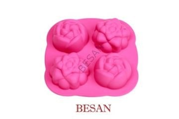 ÇİÇEKLİ SİLİKON MUFFIN KALIBI 4'LÜ FUŞYA