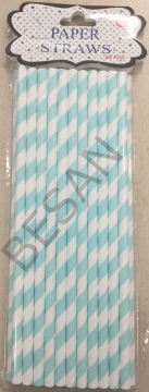 KAĞIT PİPET 20 CM - Ø6MM. MAVİ-BEYAZ SPİRAL  24 ADET