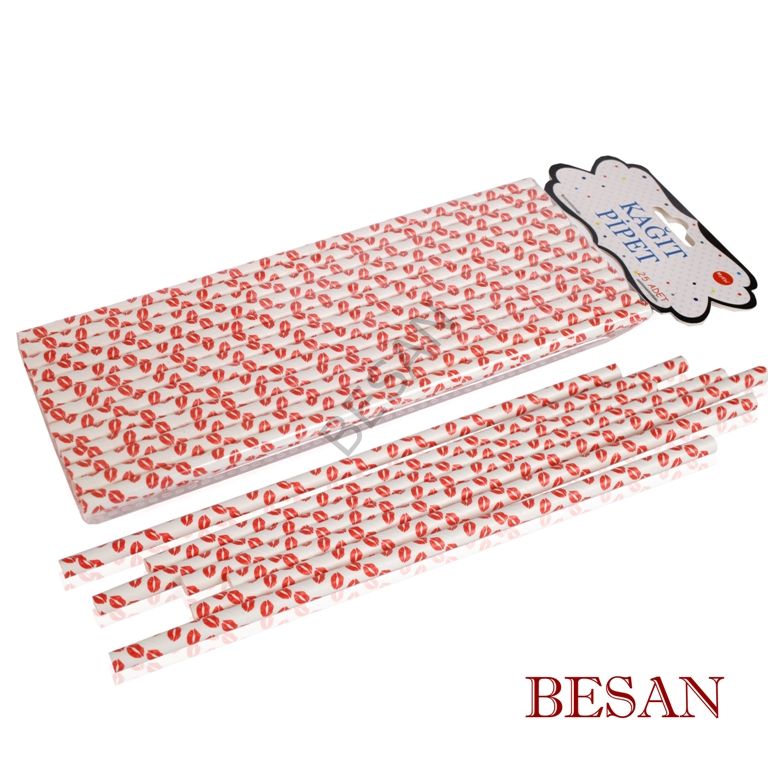 KAĞIT PİPET 20 CM - Ø6MM. DUDAK DESENLİ / 24 ADET