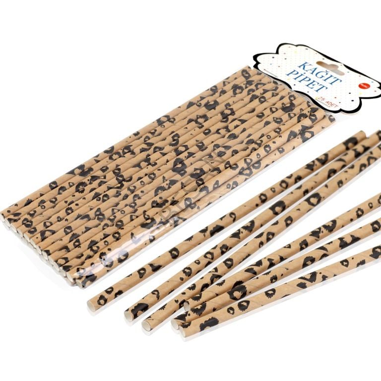 KAĞIT PİPET 20 CM - Ø6MM. LEOPAR DESEN - 24 ADET
