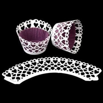 CUPCAKE KENAR DANTELİ - DANTELLİ KALP BEYAZ - 10 ADET