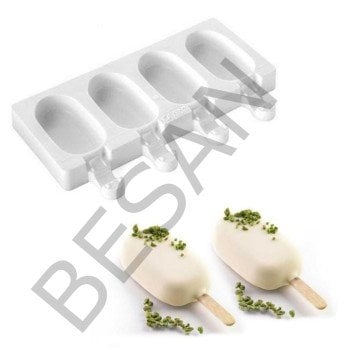 SİLİKON DONDURMA KALIBI 4'LÜ MİNİ BOY - 50 ADET ÇUBUK DAHİL