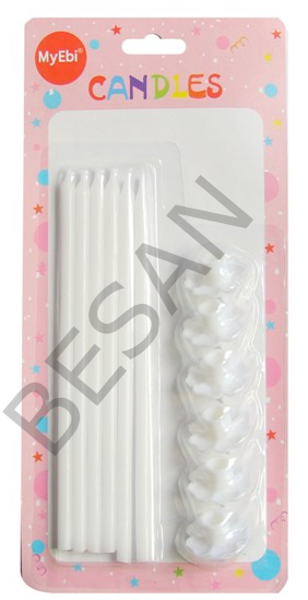 UZUN MUM 18CM*7MM ÇAP ÇİÇEK ALTLIKLI BEYAZ 6'LI SET