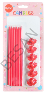 UZUN MUM 18CM*7MM ÇAP ÇİÇEK ALTLIKLI KIRMIZI 6'LI SET