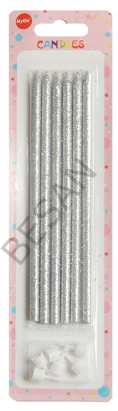SİMLİ MUM 14CM GÜMÜŞ RENK 6'LI SET